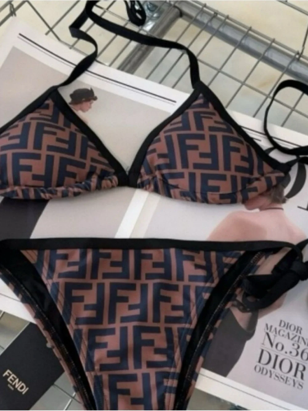 Fendi Brown & Black Logo Triangle Bikini